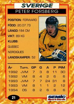 1995 Semic Globe VM (Swedish) #21 Peter Forsberg Back
