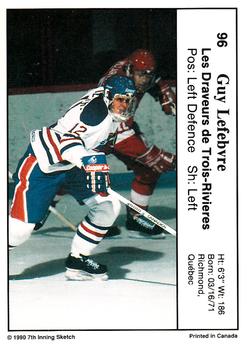1990-91 7th Inning Sketch QMJHL #96 Guy Lefebvre Back