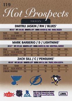 2013-14 Fleer Showcase #119 Dmitrij Jaskin / Mark Barberio / Zach Sill Back