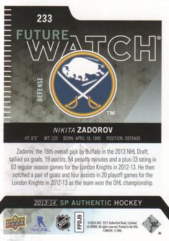 2013-14 SP Authentic #233 Nikita Zadorov Back