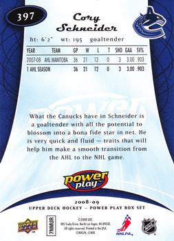 2008-09 Upper Deck Power Play Box Set #397 Cory Schneider Back