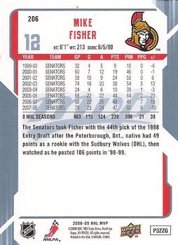 2008-09 Upper Deck MVP #206 Mike Fisher Back
