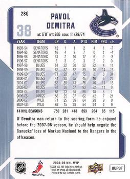 2008-09 Upper Deck MVP #280 Pavol Demitra Back