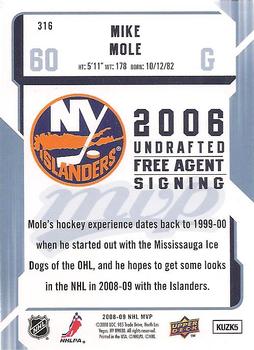 2008-09 Upper Deck MVP #316 Mike Mole Back
