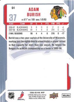 2008-09 Upper Deck MVP #64 Adam Burish Back