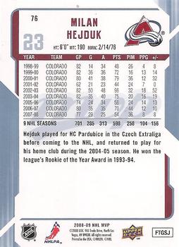 2008-09 Upper Deck MVP #76 Milan Hejduk Back