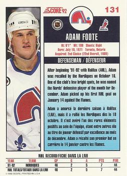 1992-93 Score Canadian #131 Adam Foote Back