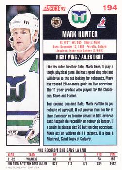 1992-93 Score Canadian #194 Mark Hunter Back