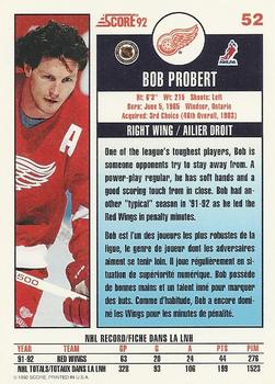 1992-93 Score Canadian #52 Bob Probert Back
