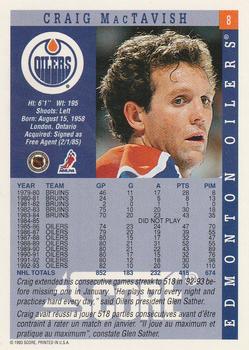 1993-94 Score Canadian #8 Craig MacTavish Back