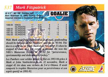 1993-94 Score Canadian #537 Mark Fitzpatrick Back
