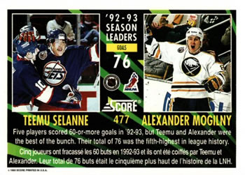1993-94 Score Canadian #477 Teemu Selanne / Alexander Mogilny Back