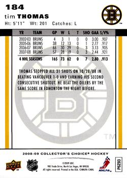 2008-09 Collector's Choice #184 Tim Thomas Back