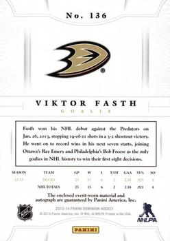 2013-14 Panini Dominion - Gold #136 Viktor Fasth Back