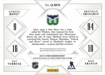 2013-14 Panini Dominion - Quad Jerseys Prime #Q-HFD Gordie Howe / Brendan Shanahan / Pat Verbeek / Ron Francis Back