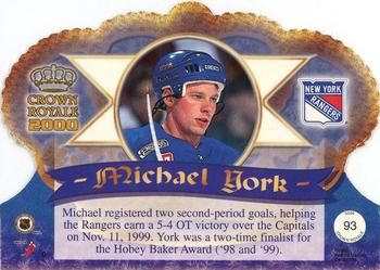 1999-00 Pacific Crown Royale #93 Mike York Back