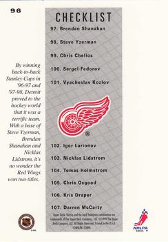 1999-00 Upper Deck Victory #96 Red Wings Checklist Back