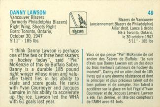 1973-74 Quaker Oats WHA #48 Danny Lawson Back