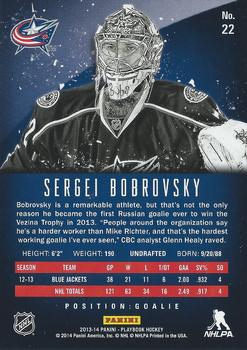 2013-14 Panini Playbook #22 Sergei Bobrovsky Back