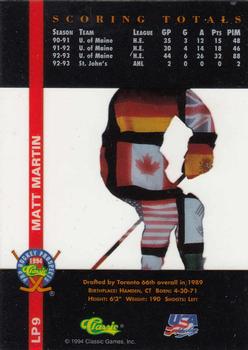 1994 Classic Pro Hockey Prospects - International Heroes #LP9 Matt Martin Back