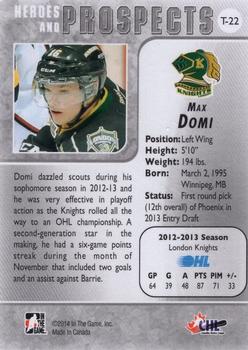 2013-14 In The Game Heroes and Prospects #T-22 Max Domi Back