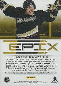 2013-14 Panini Totally Certified - EPIX Memorabilia Blue Game #E-TMU Teemu Selanne Back