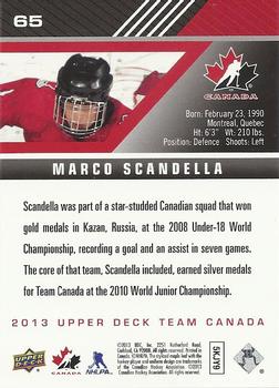 2013 Upper Deck Team Canada #65 Marco Scandella Back