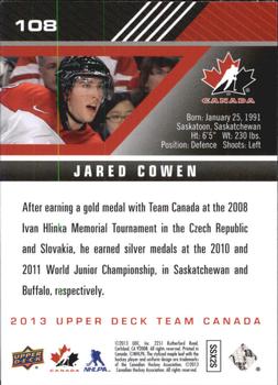 2013 Upper Deck Team Canada #108 Jared Cowen Back
