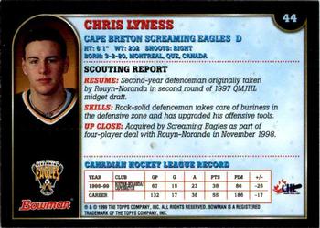 1999 Bowman CHL #44 Chris Lyness Back