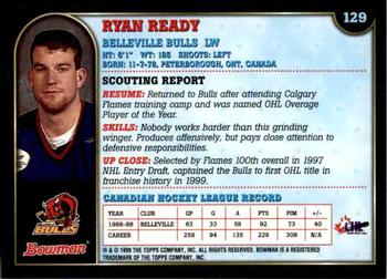 1999 Bowman CHL #129 Ryan Ready Back