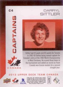 2013 Upper Deck Team Canada - Captains #C4 Darryl Sittler Back