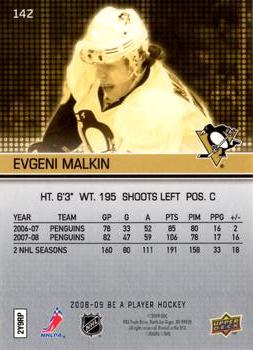 2008-09 Upper Deck Be a Player #142 Evgeni Malkin Back