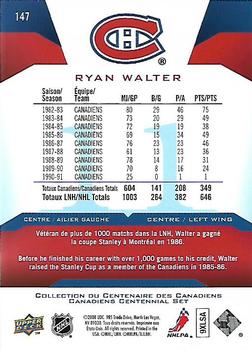 2008-09 Upper Deck Montreal Canadiens Centennial #147 Ryan Walter Back