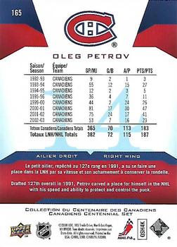 2008-09 Upper Deck Montreal Canadiens Centennial #165 Oleg Petrov Back