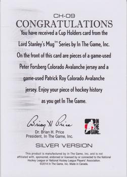 2013-14 In The Game Lord Stanley's Mug - Cup Holders Silver #CH-09 Peter Forsberg / Patrick Roy Back