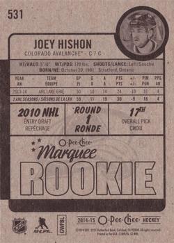 2014-15 O-Pee-Chee #531 Joey Hishon Back