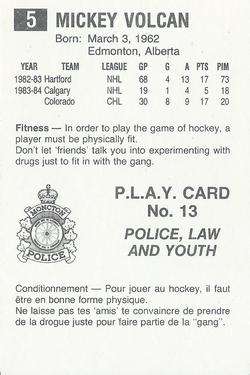 1984-85 Moncton Golden Flames (AHL) Police #13 Mickey Volcan Back
