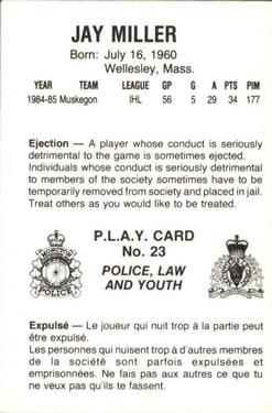 1985-86 Moncton Golden Flames (AHL) Police #23 Jay Miller Back