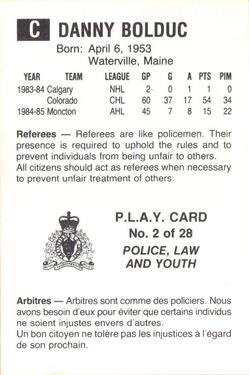 1986-87 Moncton Golden Flames (AHL) Police #2 Danny Bolduc Back
