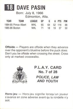 1986-87 Moncton Golden Flames (AHL) Police #7 Dave Pasin Back