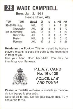 1986-87 Moncton Golden Flames (AHL) Police #16 Wade Campbell Back