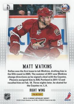 2012-13 Panini Rookie Anthology - Prizm Rookie #87 Matt Watkins Back