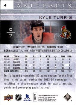 2014-15 Upper Deck Artifacts #4 Kyle Turris Back