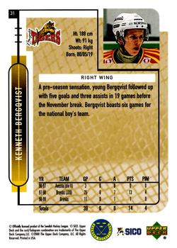 1999-00 Upper Deck Swedish Hockey League #31 Kenneth Bergqvist Back