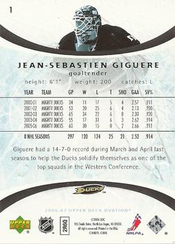 2006-07 Upper Deck Ovation #1 Jean-Sebastien Giguere Back