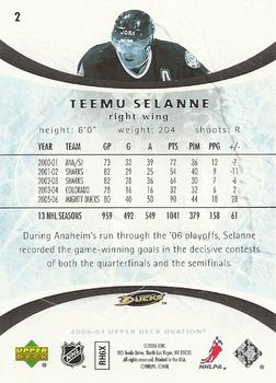 2006-07 Upper Deck Ovation #2 Teemu Selanne Back