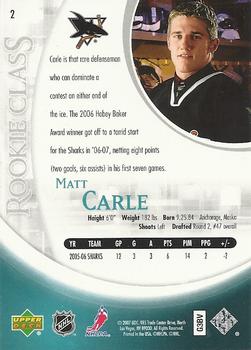 2006-07 Upper Deck Rookie Class Box Set #2 Matt Carle  Back