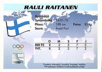 1994 Semic Jääkiekkokortit Keräilysarja (Finnish) #38 Rauli Raitanen Back