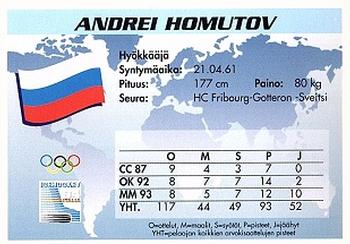 1994 Semic Jääkiekkokortit Keräilysarja (Finnish) #154 Andrei Homutov Back