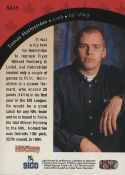 1995-96 Upper Deck Swedish Elite - Ticket to North America #NA15 Tomas Holmstrom Back